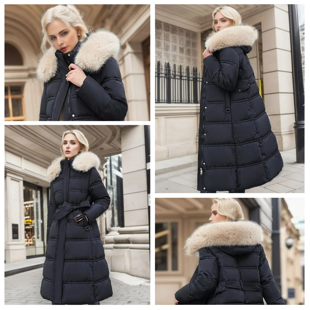 Women's Winter Parka with Fur-Trimmed Hood