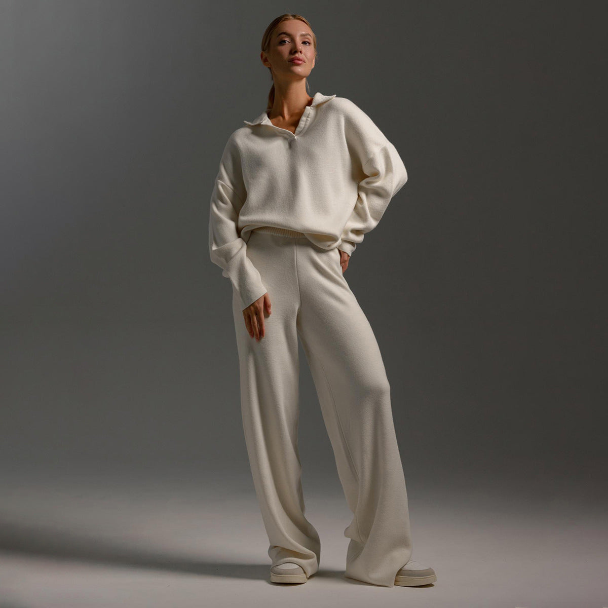 Women's Loungewear Set Wide-Leg Pants Polo Sweater