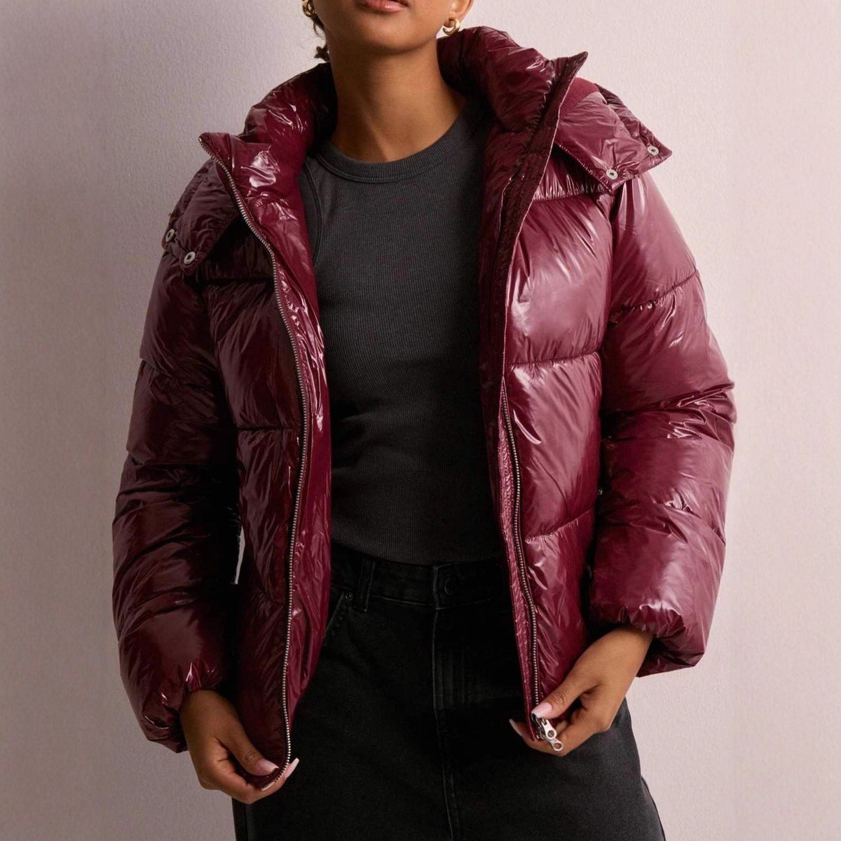 Women's Quilted Jacket with Hood and Pockets