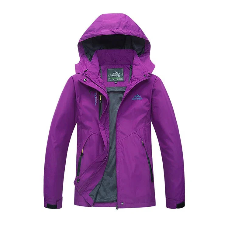 Giacca da trekking impermeabile da donna con cappuccio rimovibile