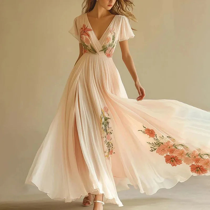 Amelia | Elegante Abito da Festa a Vita Alta con Scollo a V