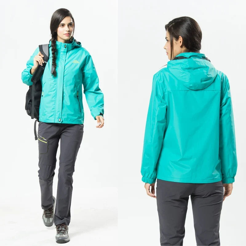 Giacca da trekking impermeabile da donna con cappuccio rimovibile