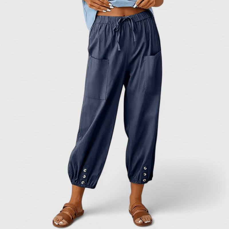 Pantalon large pour femme en mélange lin-coton