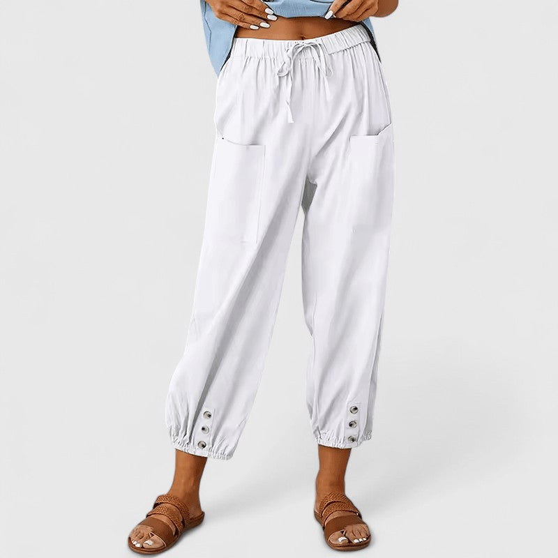 Pantalon large pour femme en mélange lin-coton