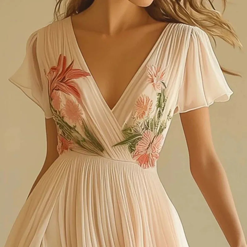 Amelia | Elegante Abito da Festa a Vita Alta con Scollo a V