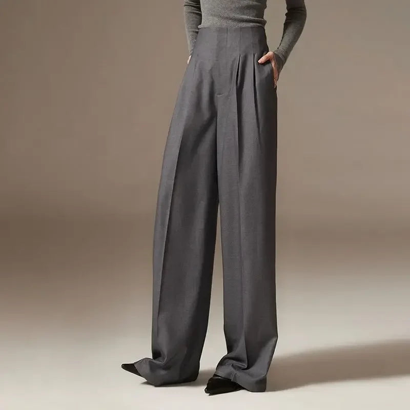 Women's Wide-Leg Cotton Pants High-Waisted Draped