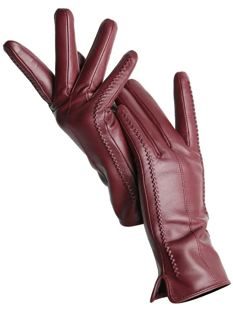 Guantes cálidos de cuero para mujer