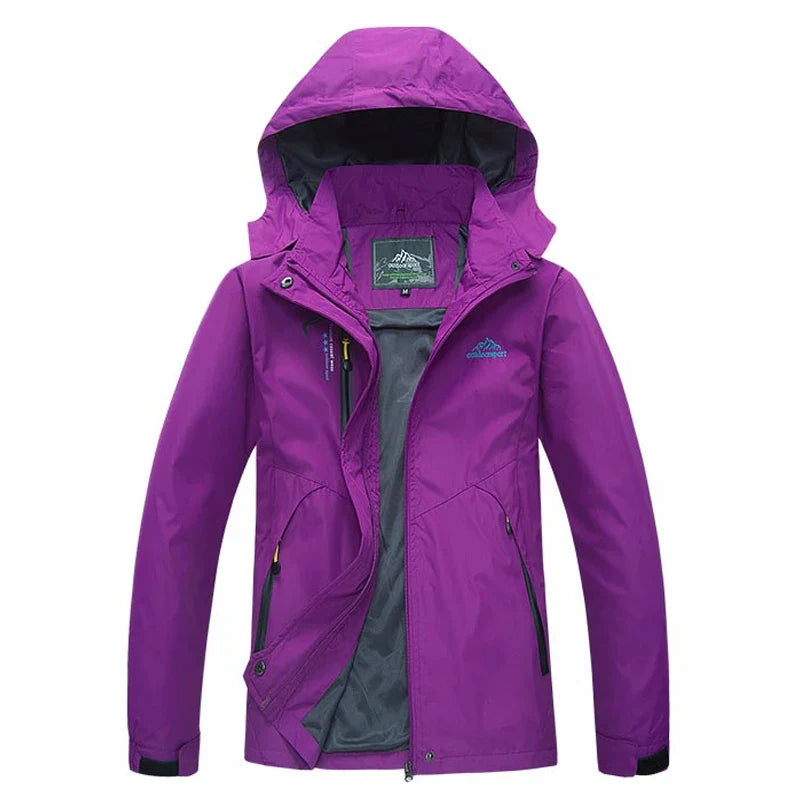 Giacca da trekking impermeabile da donna con cappuccio rimovibile