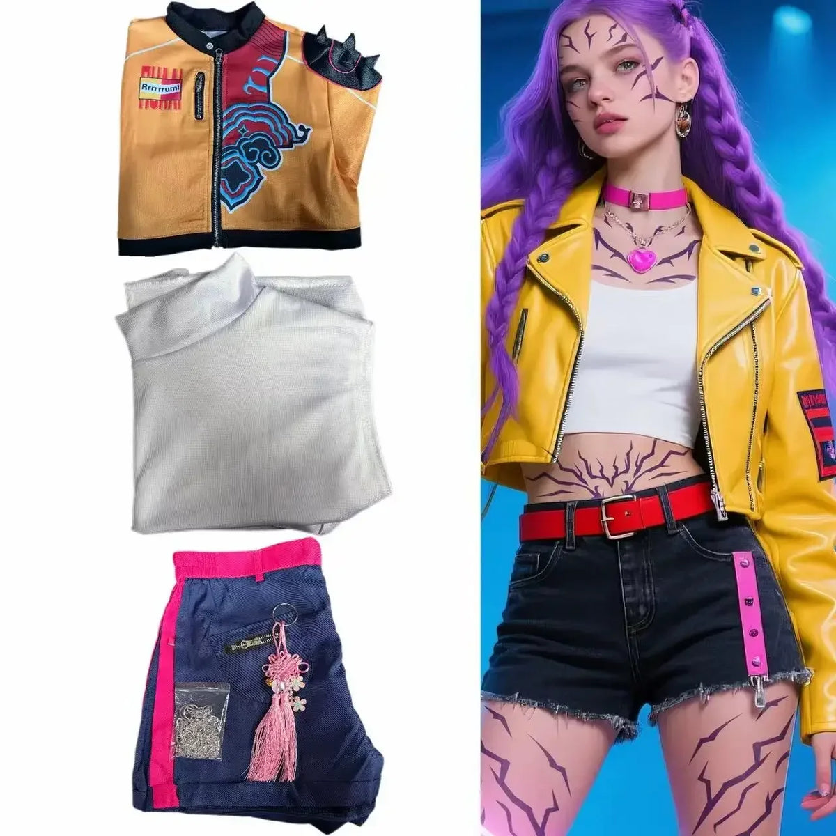 Colorful Cosplay Jacket, Shorts & Jewelry Set Women's Halloween