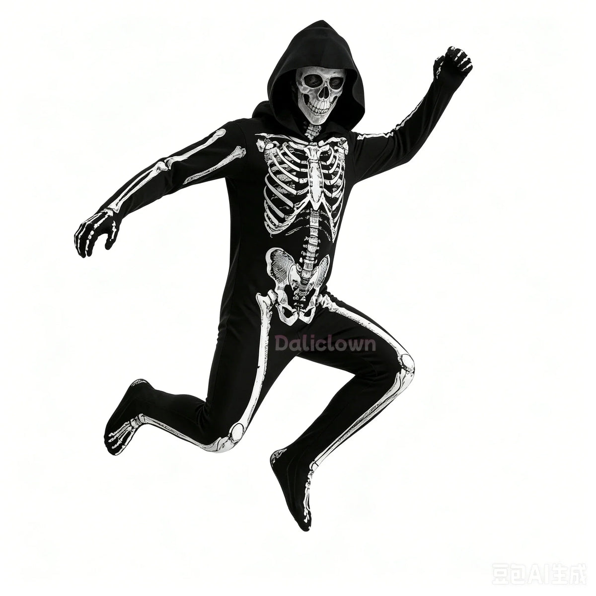 Kids' Hooded Skeleton Costume Jumpsuit Halloween Cosplay