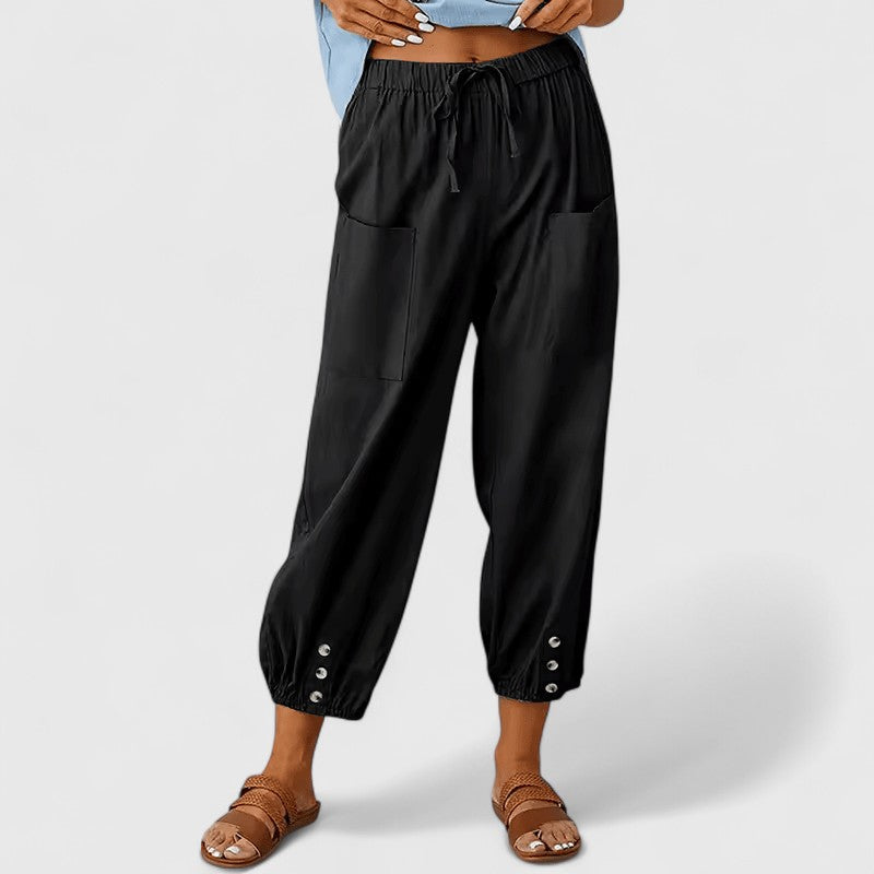 Pantalon large pour femme en mélange lin-coton