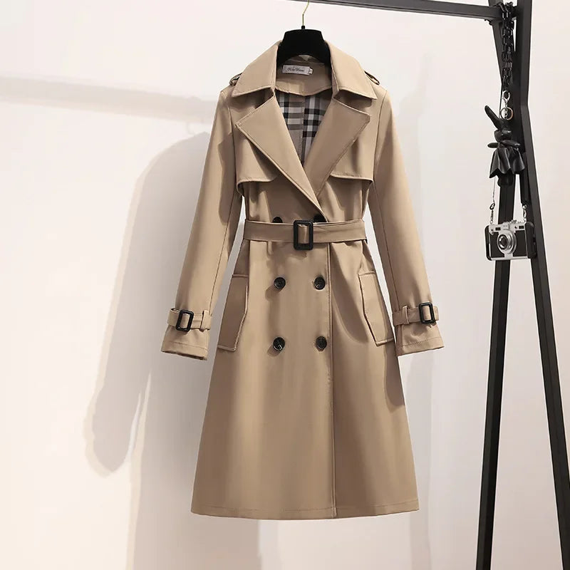 Women's Belted Trench Coat Longline Wide Lapels
