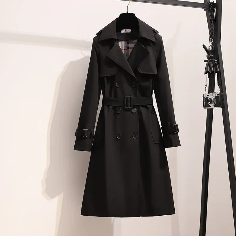 Women's Belted Trench Coat Longline Wide Lapels