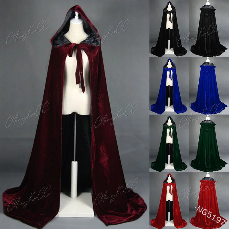 Velvet Hooded Cape Unisex Halloween Cosplay Witch Costume