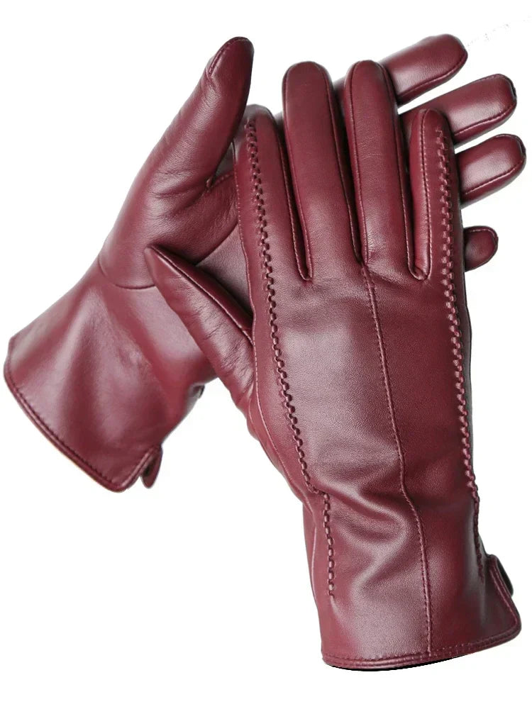 Guantes cálidos de cuero para mujer