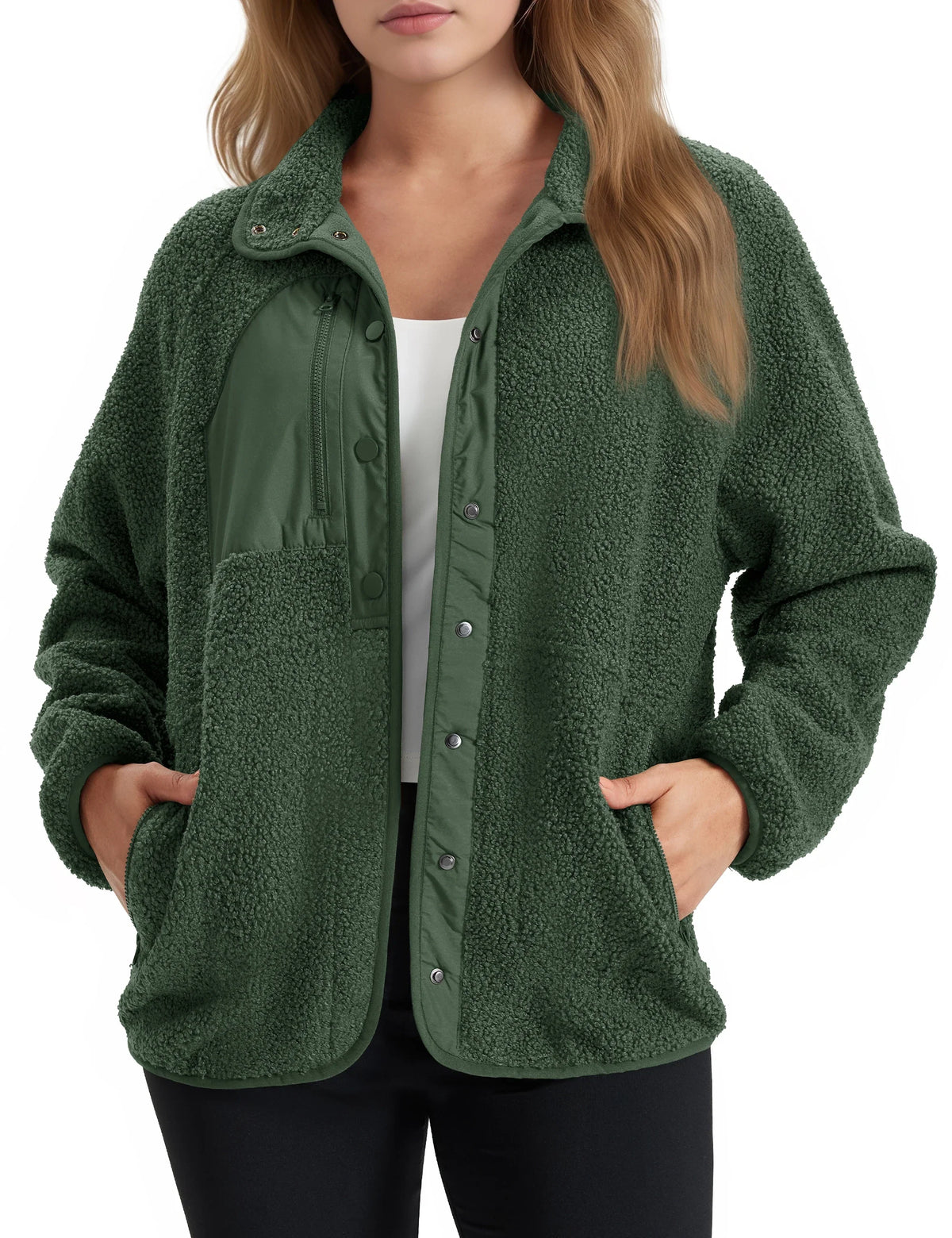 Women's Sherpa Fleece Jacket with Collar and Side Pockets