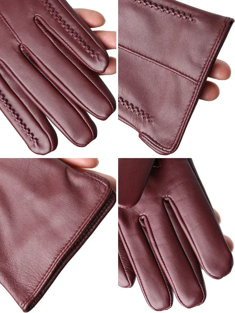 Guantes cálidos de cuero para mujer