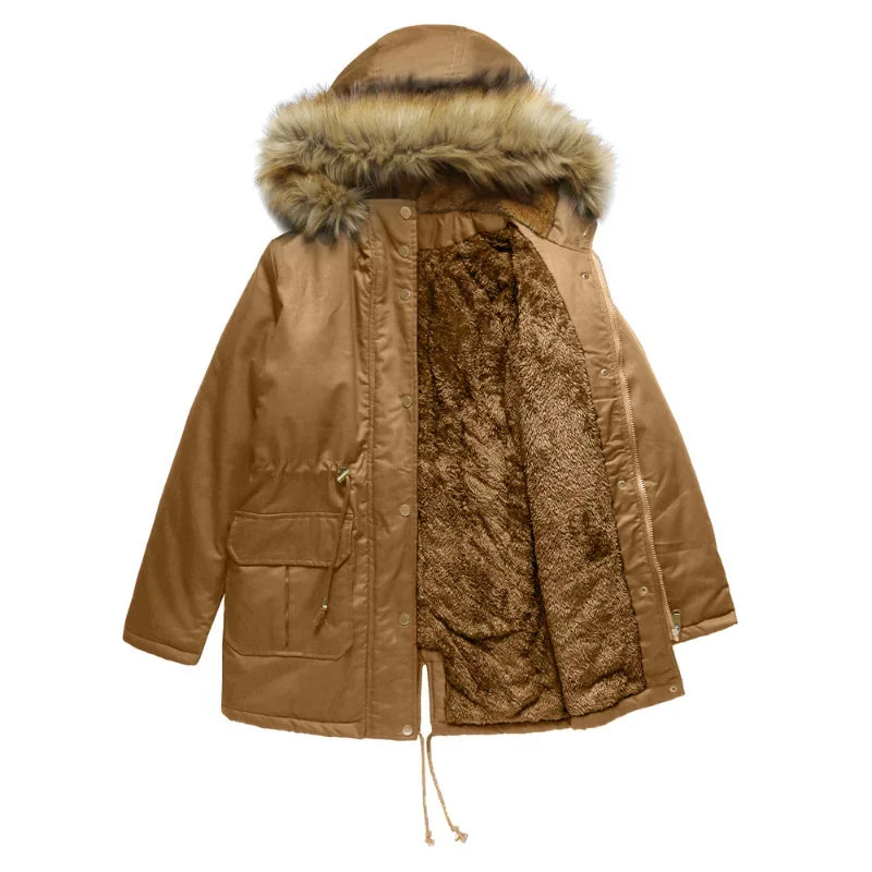 Women's Long Parka with Fur Collar