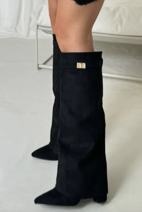 Women's Faux Suede Knee-High Boots Wedge Heel Zip