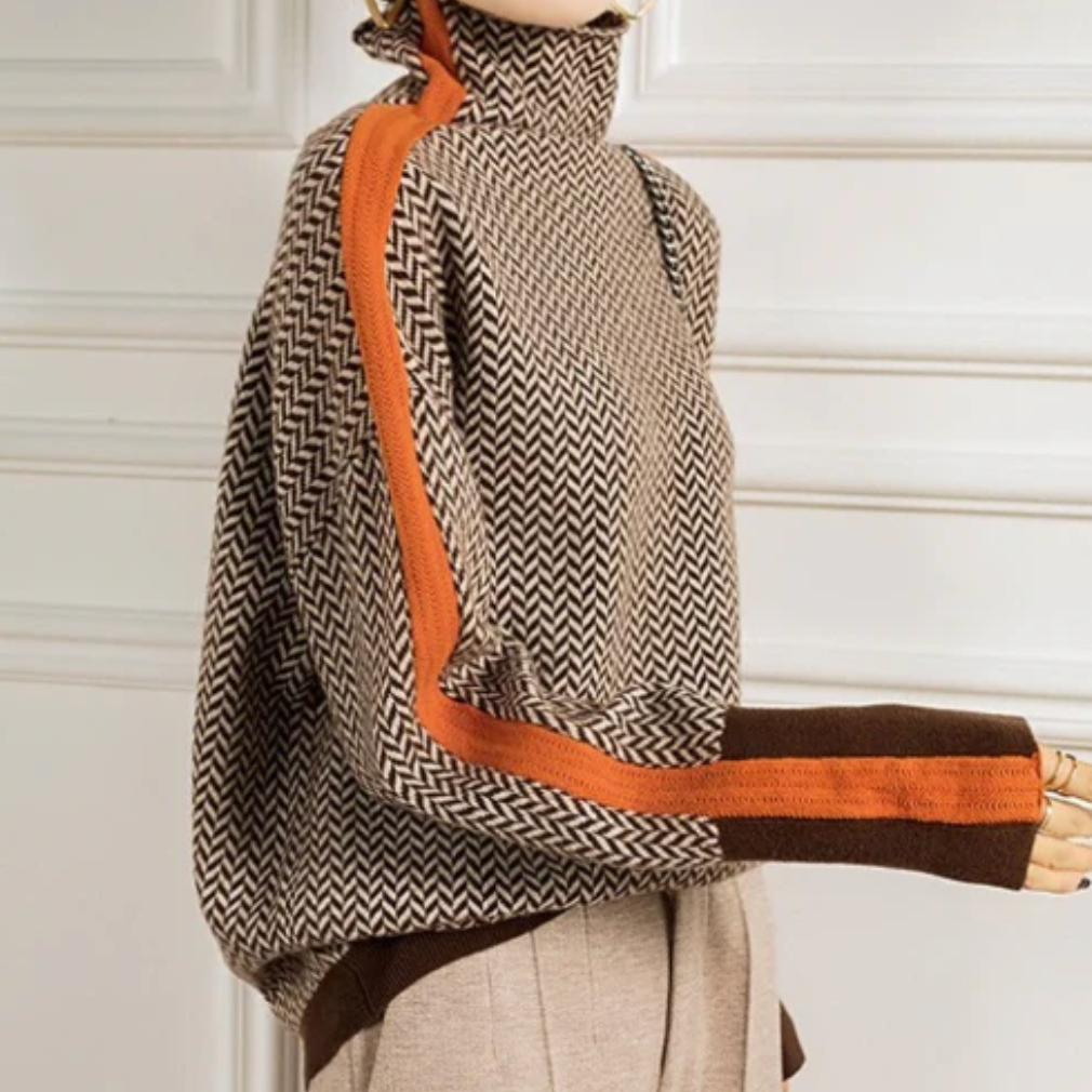 Eleanor | Fischgrätmuster Luxus Rollkragenpullover
