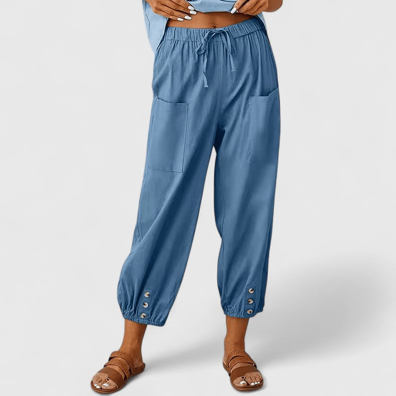 Pantalon large pour femme en mélange lin-coton