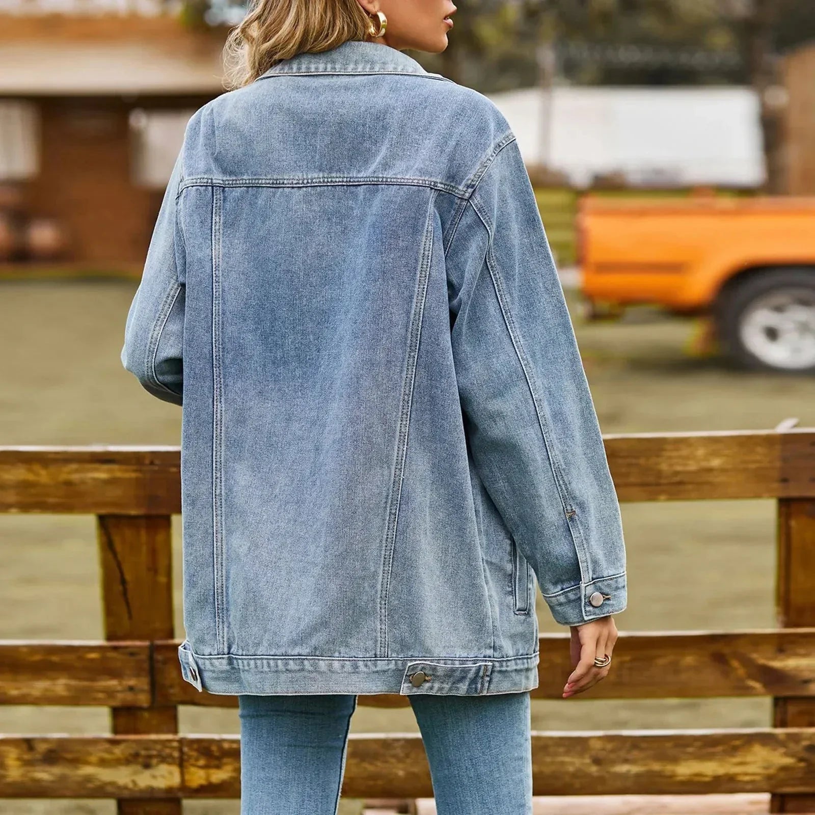Women's Denim Jacket Washed Finish Flap Pockets