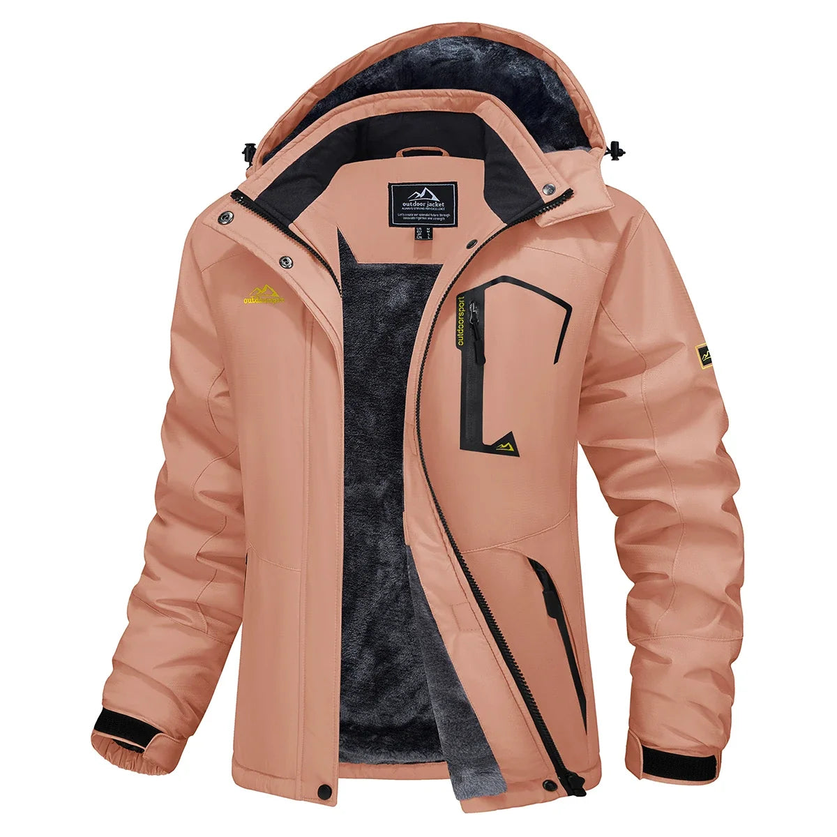 Parka impermeabile da donna foderato in pile, con cappuccio integrato