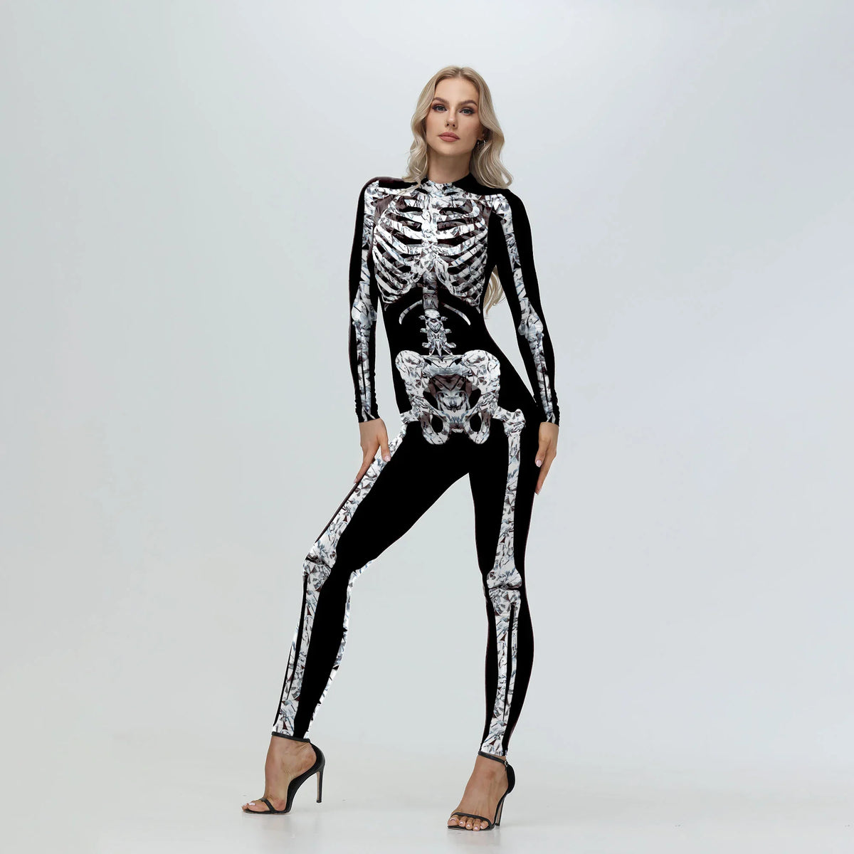 Women's Skeleton Print Bodysuit Halloween Cosplay Costume