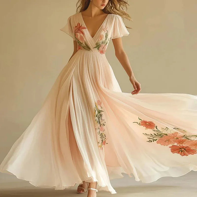 Amelia | Elegante Abito da Festa a Vita Alta con Scollo a V