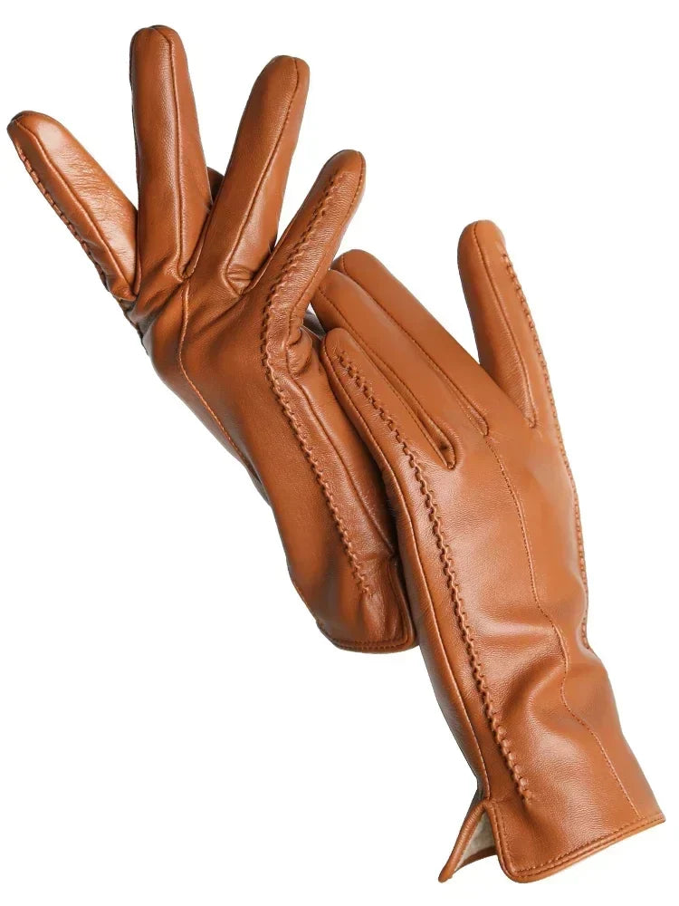 Guantes cálidos de cuero para mujer