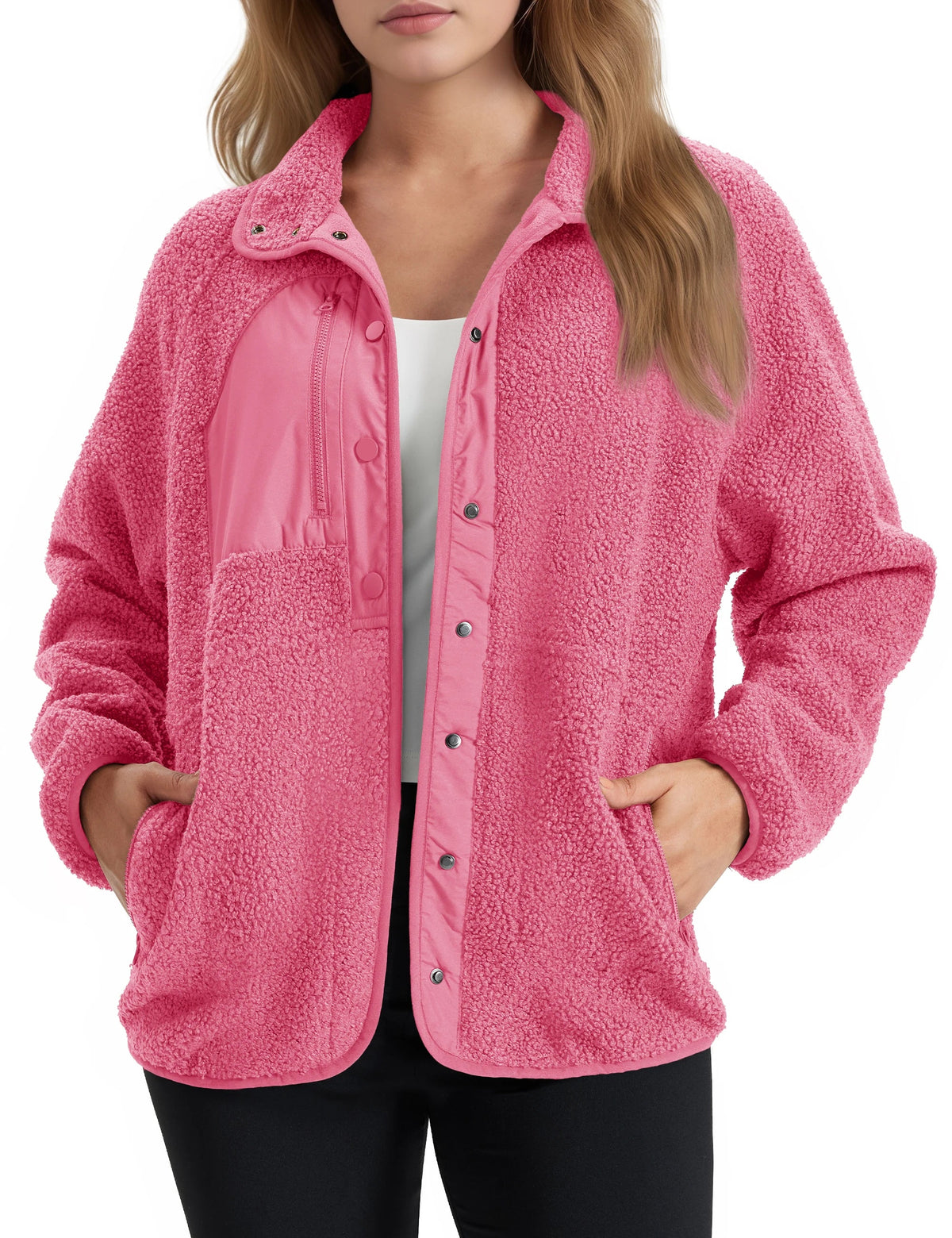 Women's Sherpa Fleece Jacket with Collar and Side Pockets