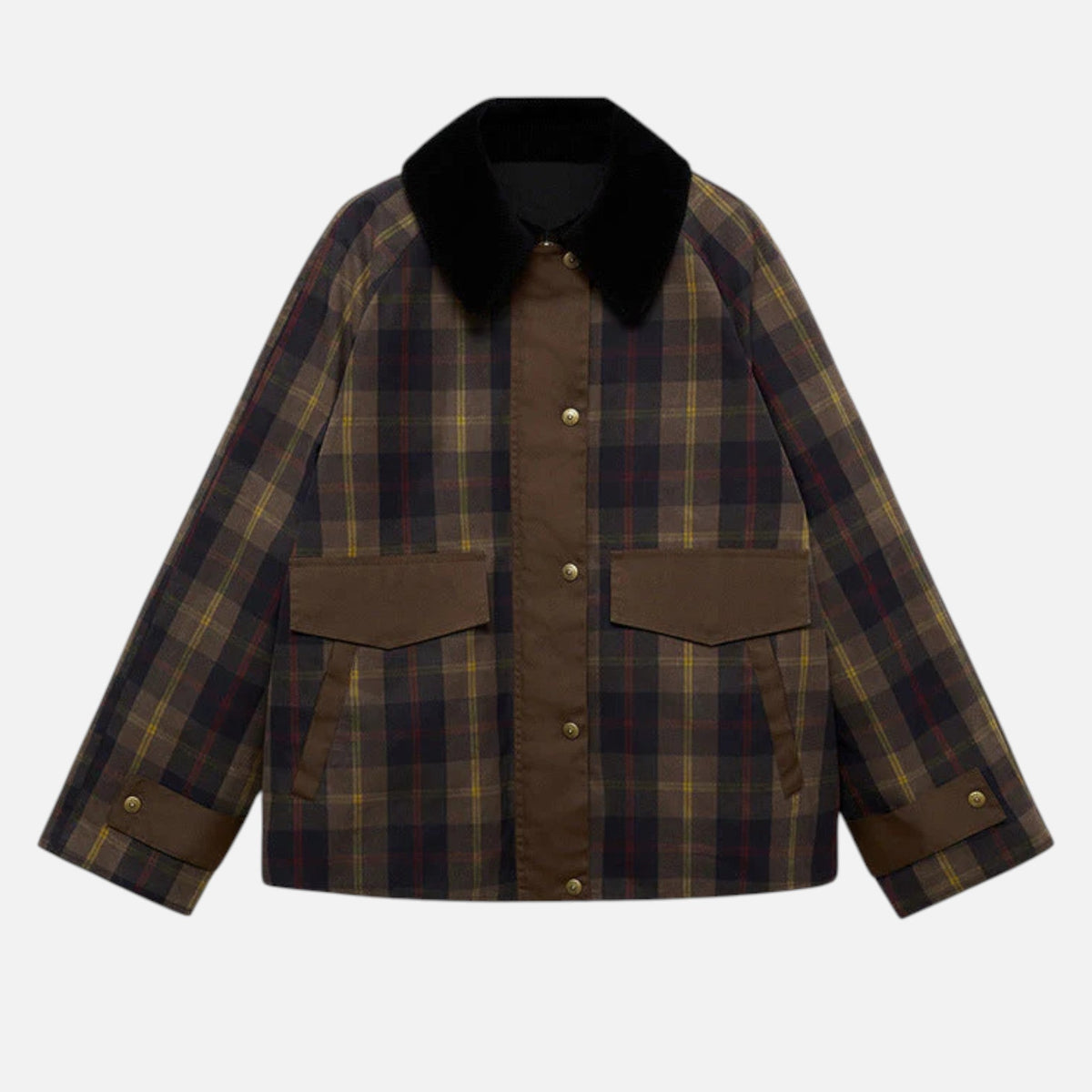 Women's Check Jacket Faux Fur Collar Soft Warm Winter