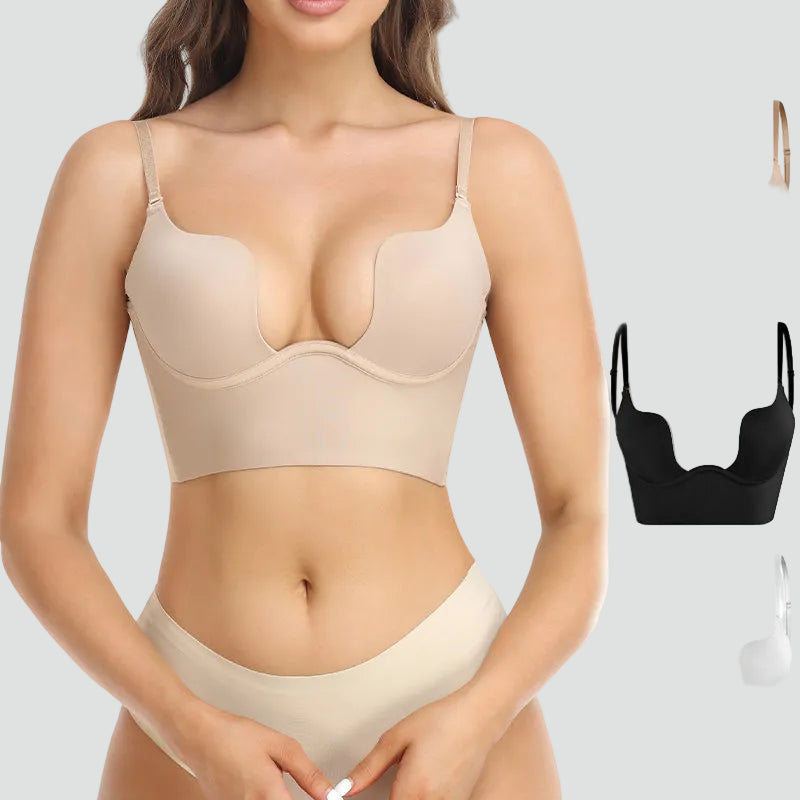 Soutien-gorge push-up adhésif sans dos pour femme, avec bretelles réglables