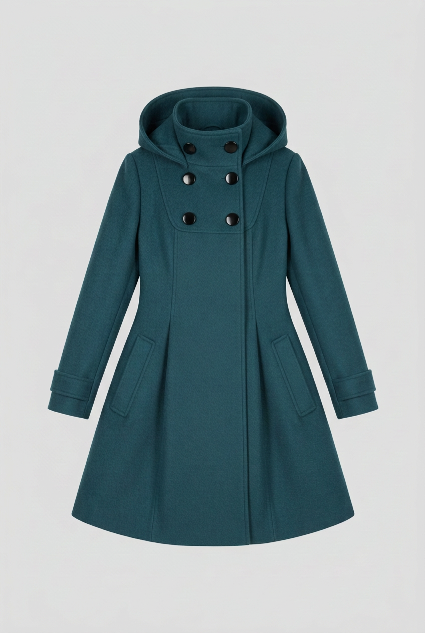 Manteau à capuche pour femme avec fermeture à double boutonnage sur le devant