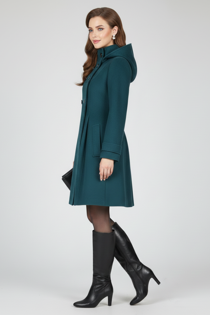 Women's Hooded Coat with Double Button Front