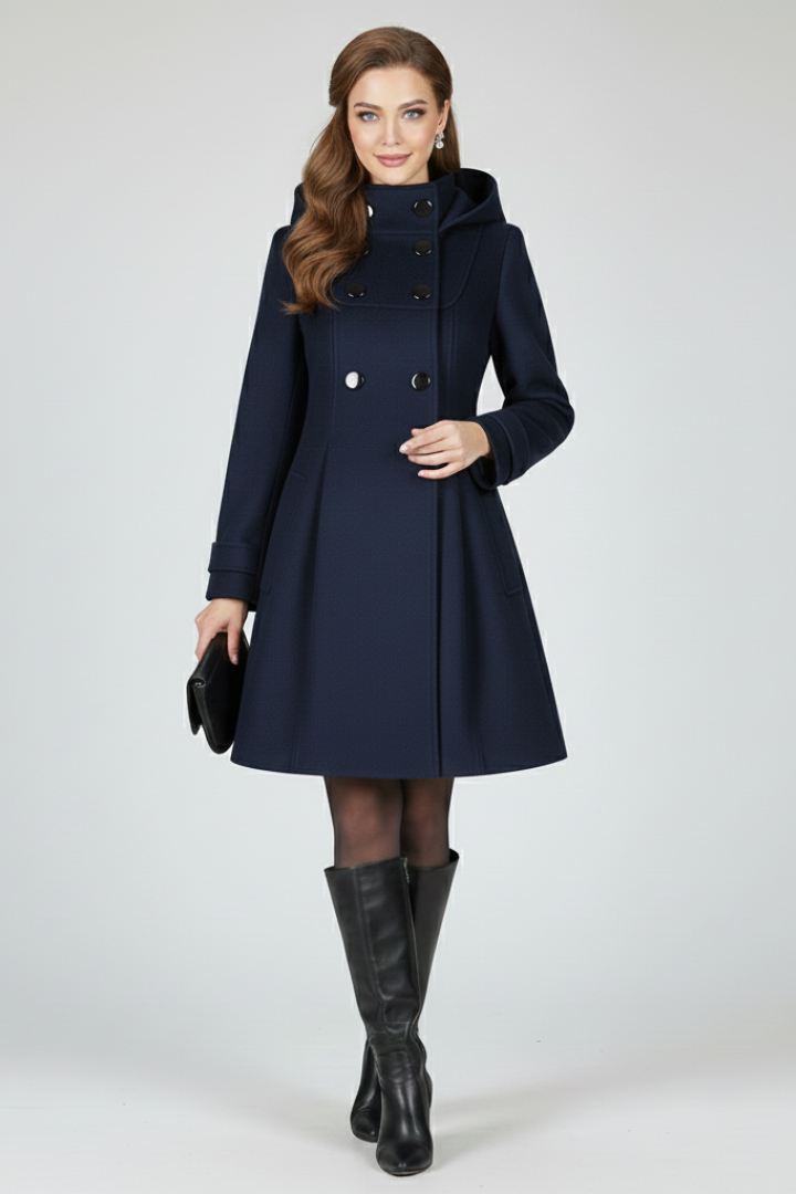 Women's Hooded Coat with Double Button Front