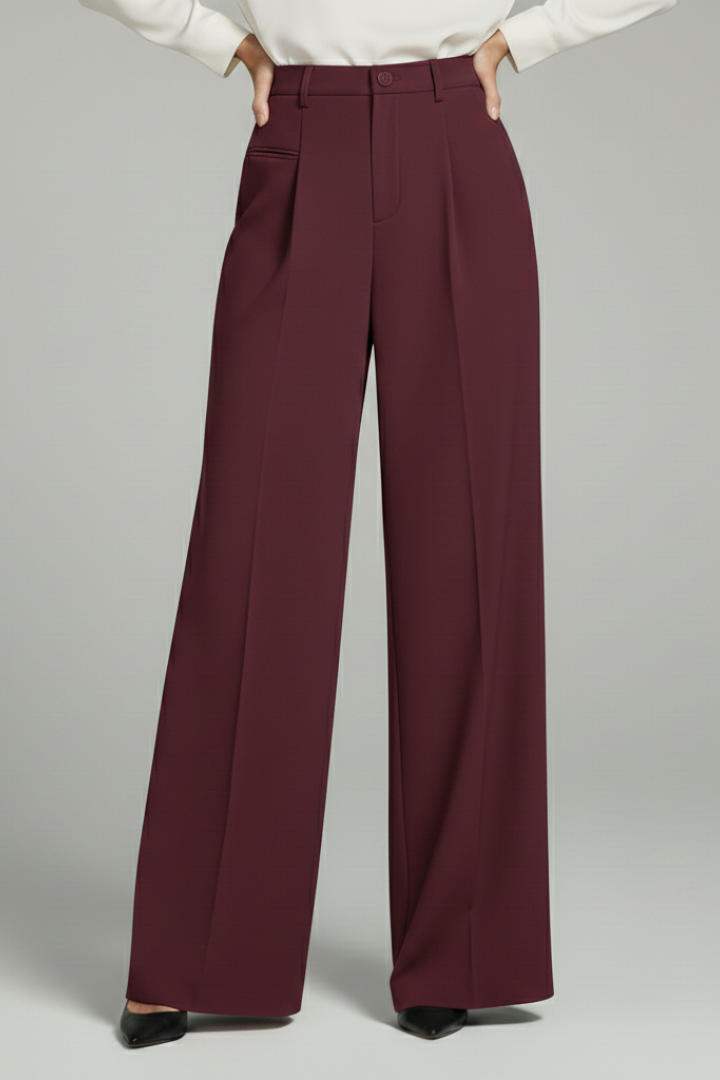 Women's Palazzo Trousers Front Pleats Back Pockets Elegant