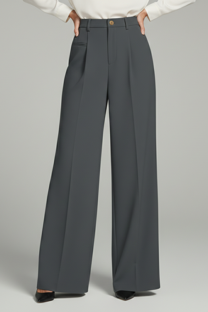 Women's Palazzo Trousers Front Pleats Back Pockets Elegant