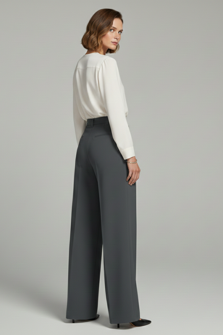 Women's Palazzo Trousers Front Pleats Back Pockets Elegant
