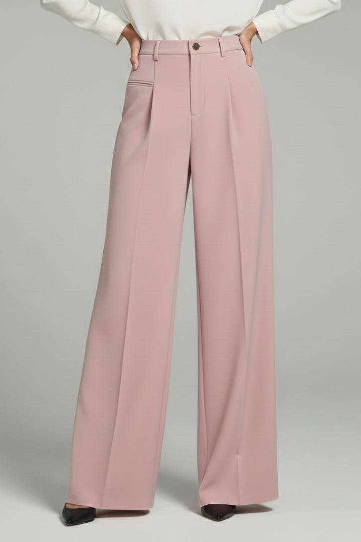 Women's Palazzo Trousers Front Pleats Back Pockets Elegant