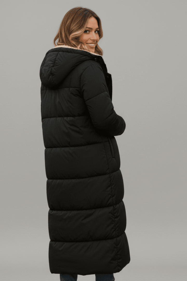 Women's Hooded Longline Puffer Coat Warm Elegant Winter