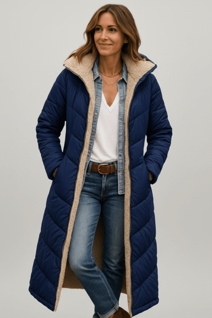 Women's Hooded Longline Puffer Coat Warm Elegant Winter