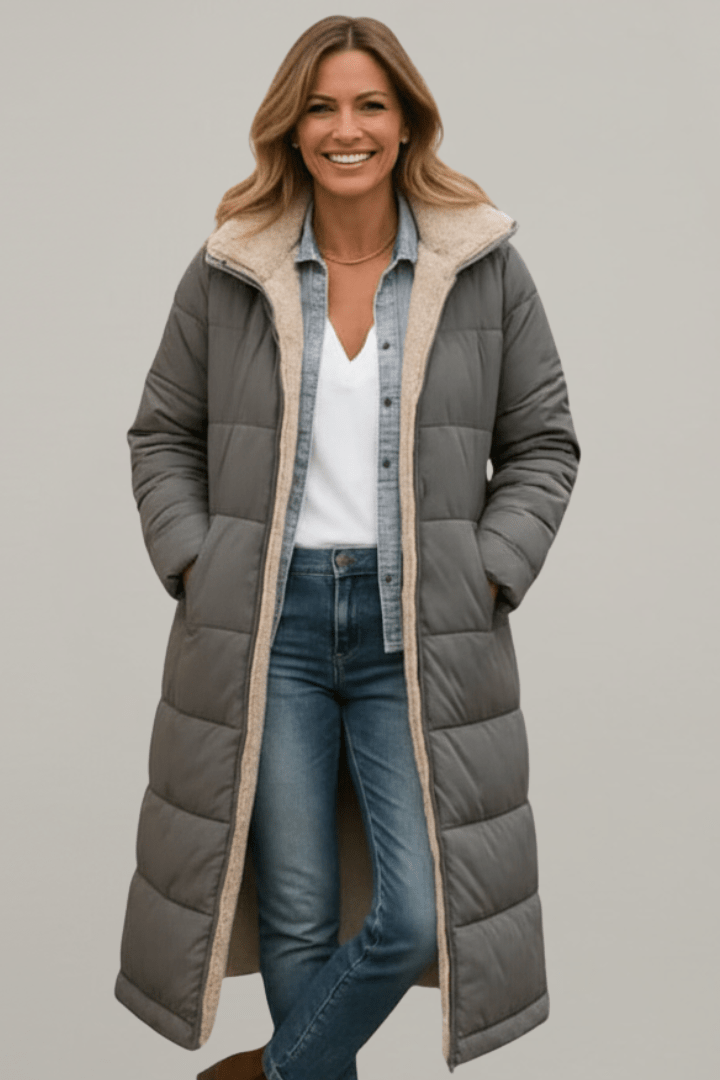 Women's Hooded Longline Puffer Coat Warm Elegant Winter
