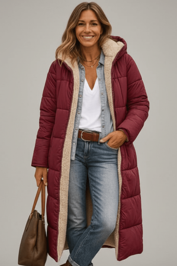 Women's Hooded Longline Puffer Coat Warm Elegant Winter