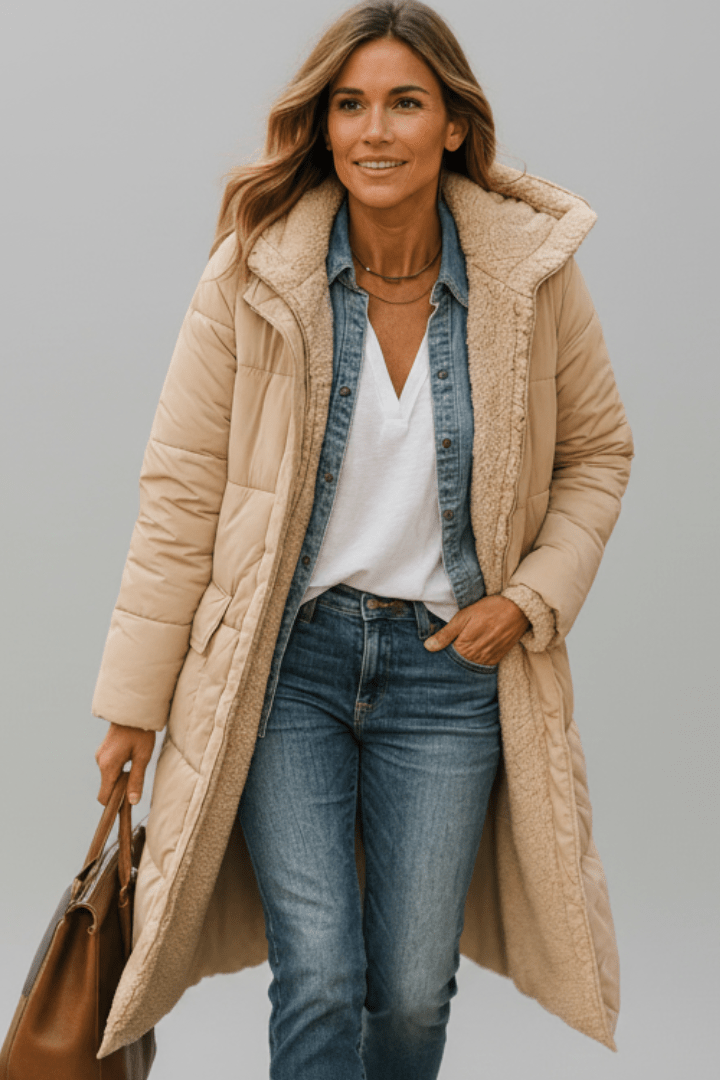 Women's Hooded Longline Puffer Coat Warm Elegant Winter