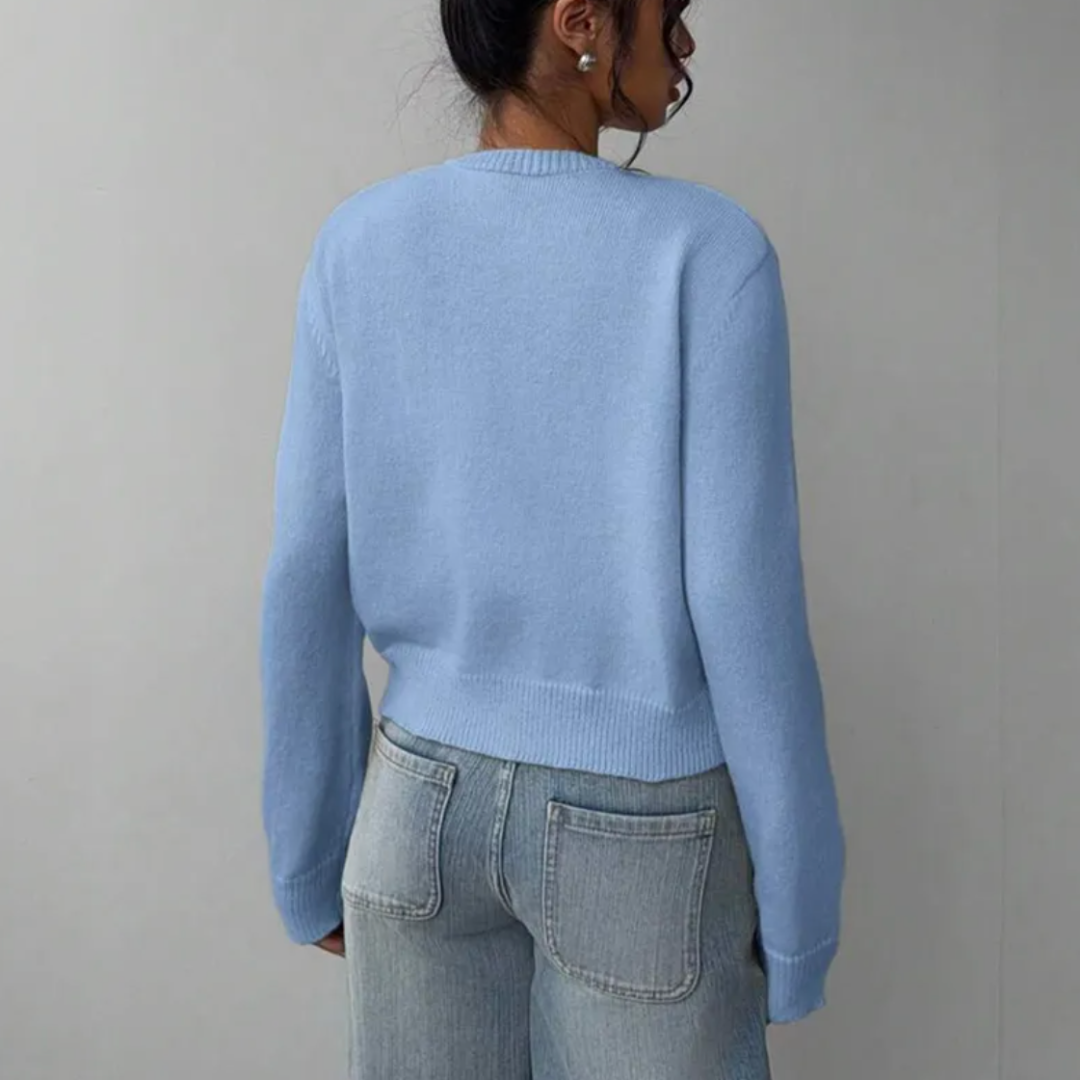 Women's Cropped Button Cardigan Round Neck Ribbed Cuffs