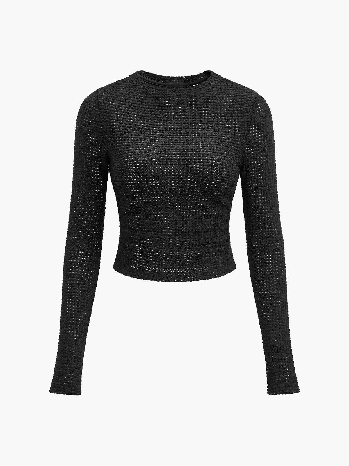 Women's Long Sleeve Waffle Knit Top with Crew Neck
