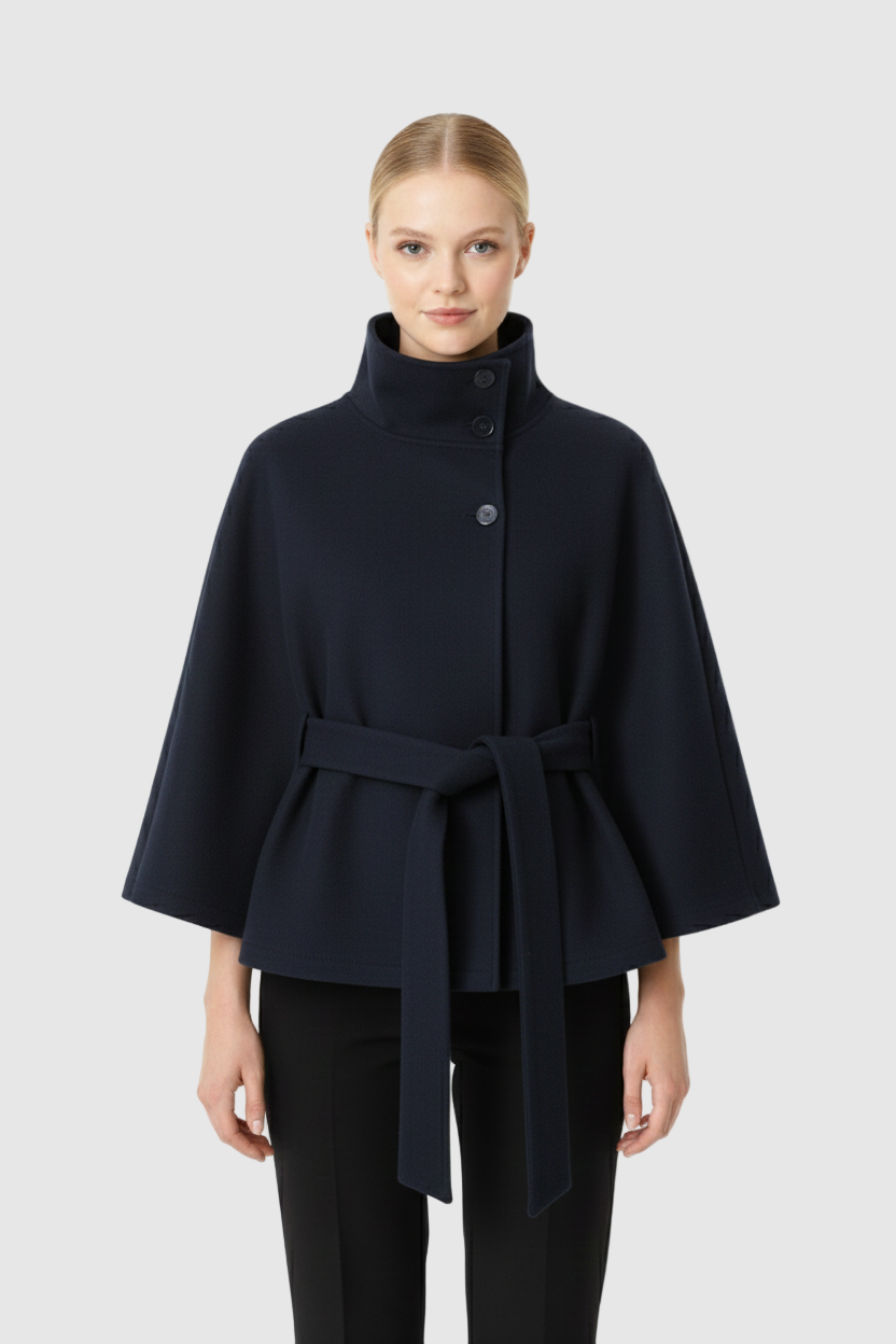 Women's Wool-Blend Coat High Neck Removable Belt