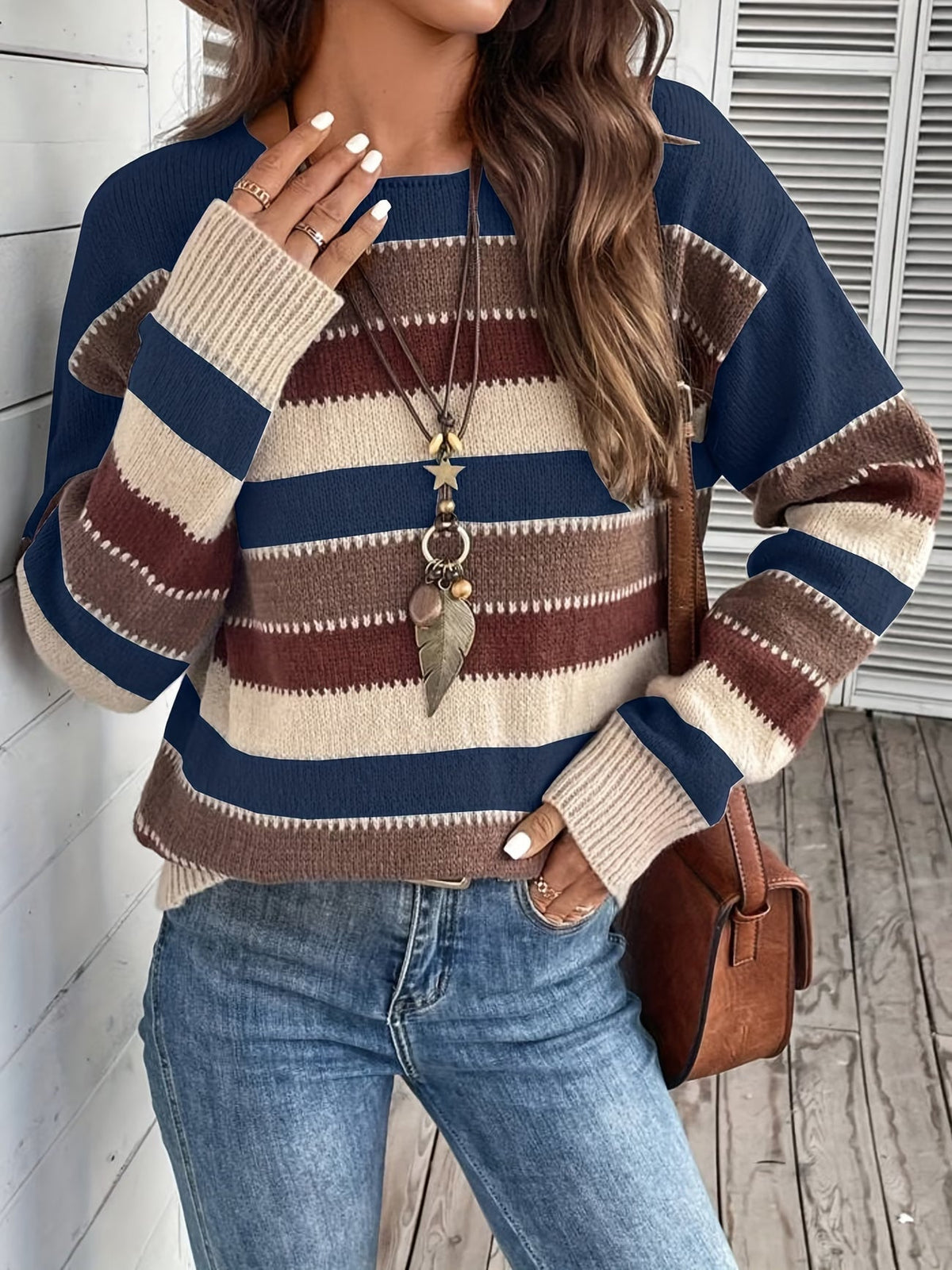 Pull en maille rayé pour femme à col rond