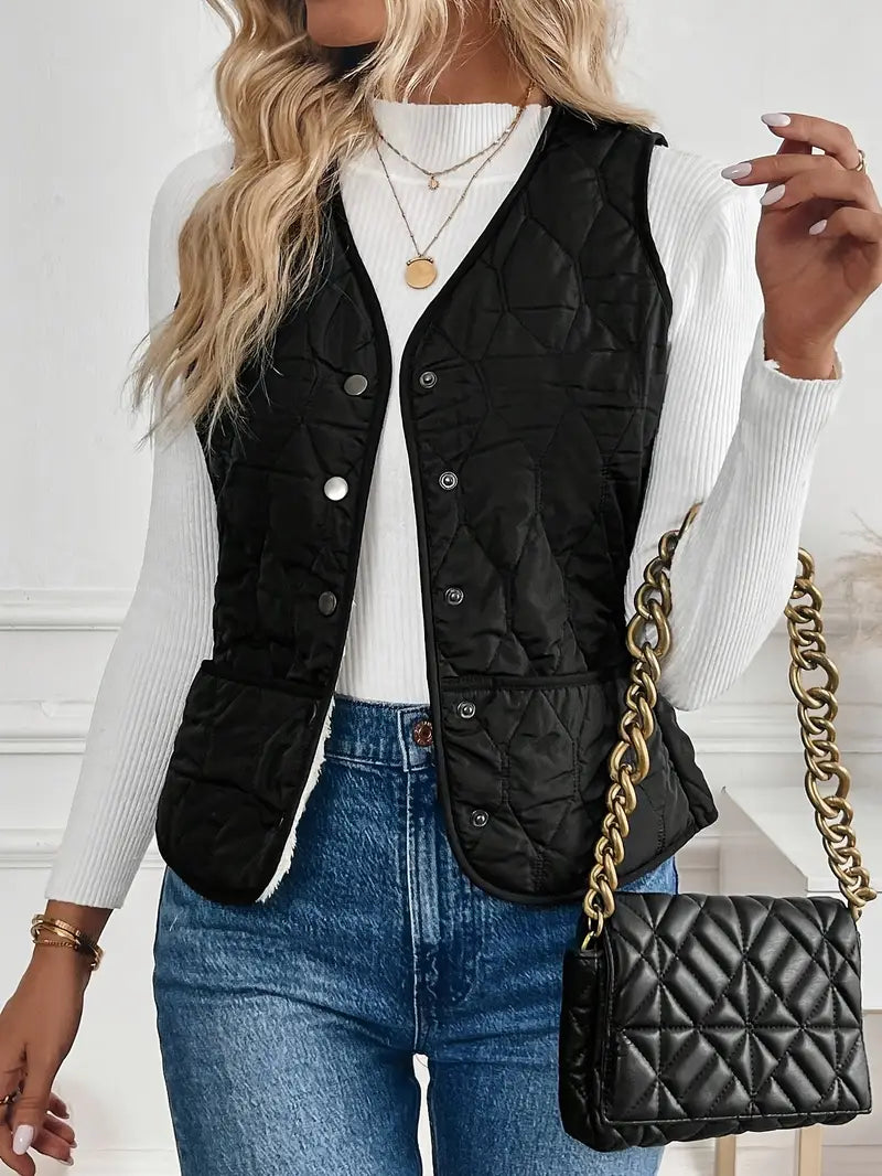 Women's Quilted Bomber Vest Diamond Quilt Sherpa Lining